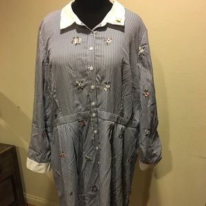 ModCloth Pinstriped Embroidered Dress